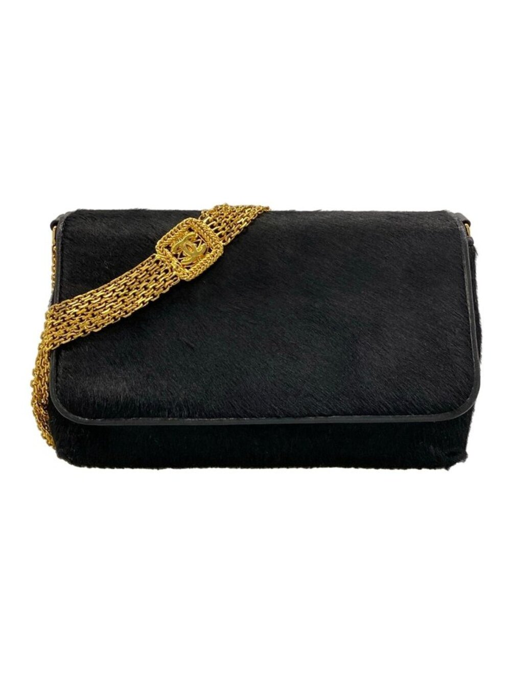 Chanel Shoulder Bag Black Chain Gold Push Lock Lambskin